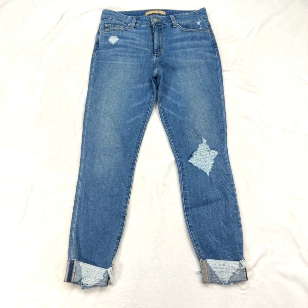 JOES JEANS WOMENS BLUE DISTRESSED SKINNY CUFFED DENIM PANTS SIZE 27